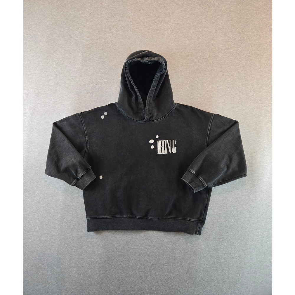 Anine Bing Hoodie Women M Black Graphic Paint Splatter Boxy Cropped Streetwear